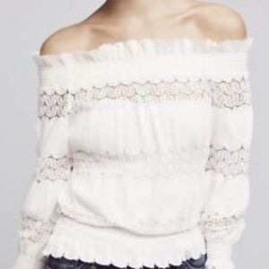NWOT White DOLETTA Elastic Waist Off-Shoulder Peasant Gypsy Blouse Crochet XS, S